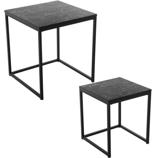 Set 2 Mesas Auxiliares Metal/ Madeira Acabado Mármore Negro 45x45x50cm+35x35x40cm - Image 2