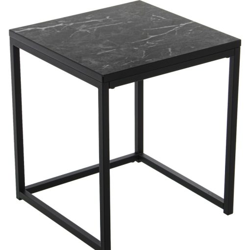Set 2 Mesas Auxiliares Metal/ Madeira Acabado Mármore Negro 45x45x50cm+35x35x40cm - Image 3