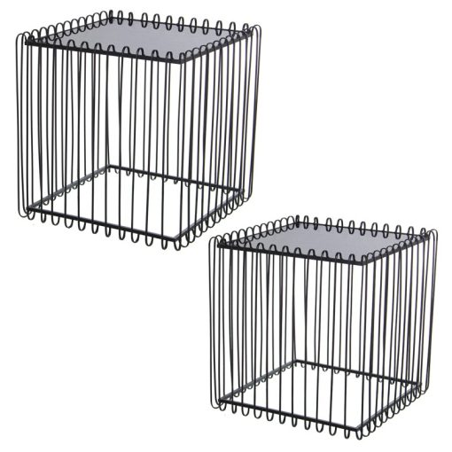 Set 2 Mesas Auxiliares Metal Negro  com cristal Negro 60x60x60+45x45x45cm - Image 2