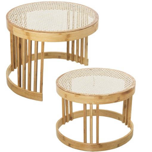 Set 2 Mesas Auxiliares Ratán/bambú 55x42+49x36cm