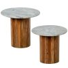 Set 2 Mesas De Apoio Em Mármore/ Base Madeira De Acácia 45x44+38x38cm
