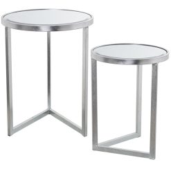 Set 2 Mesas Metal Plateado e Espelho 42x54cm+36x48