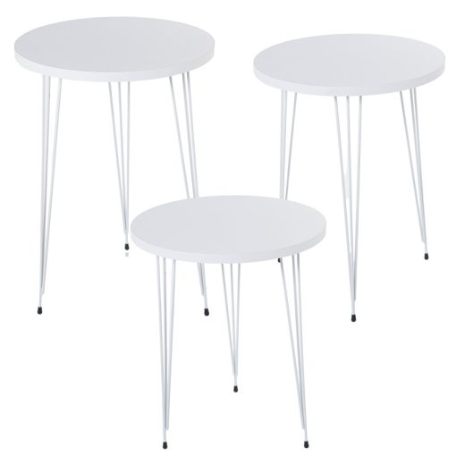 Set 3 Mesas Aux. Madeira/metal Branco +72284 Requer Montagem 38x53+38x49+38x45cm