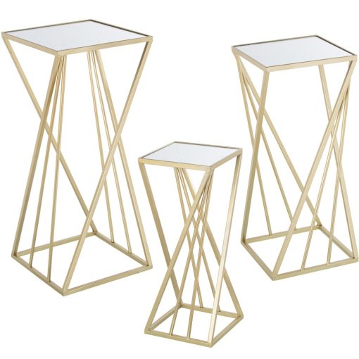 Set 3 Pedestales Metal Dorado 33x33x76+28x28x66+23x23x56cm