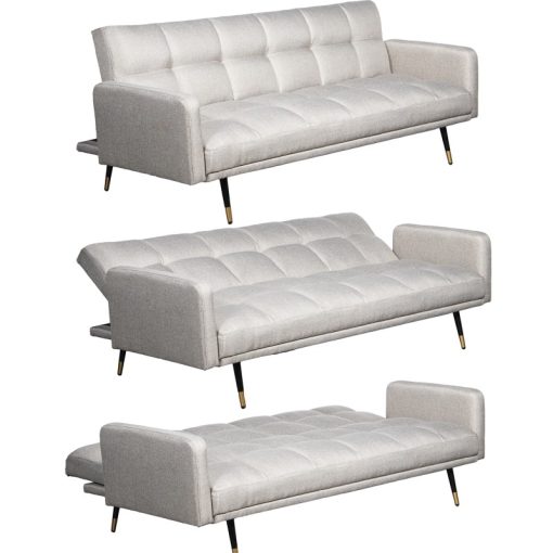 Sofá Cama 3 Lugares Poliéster Bege  com Pés Metal Negro/oro 193x83x75cm Cama:177x96x17cm - Image 3