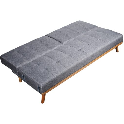 Sofá Cama 3 Lugares Poliéster Cinza  com Pés Madeira Caucho 216x81x87cm Cama:190x110x15cm - Image 2