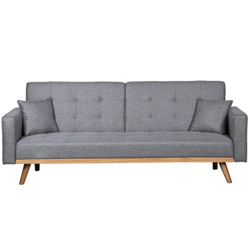 Sofá Cama 3 Lugares Poliéster Cinza  com Pés Madeira Caucho 216x81x87cm Cama:190x110x15cm