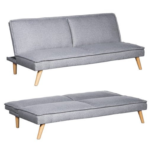 Sofá Cama 3 Lugares Poliéster Cinza  com Pés Madeira, Sin Brazos 180x84x72cm Cama:178x102x9cm - Image 3