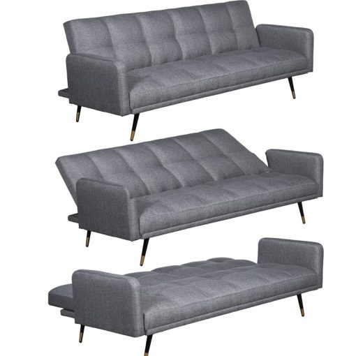 Sofá Cama 3 Lugares Poliéster Cinza  com Pés Metal Negro/oro 193x83x75cm Cama:177x96x17cm - Image 6
