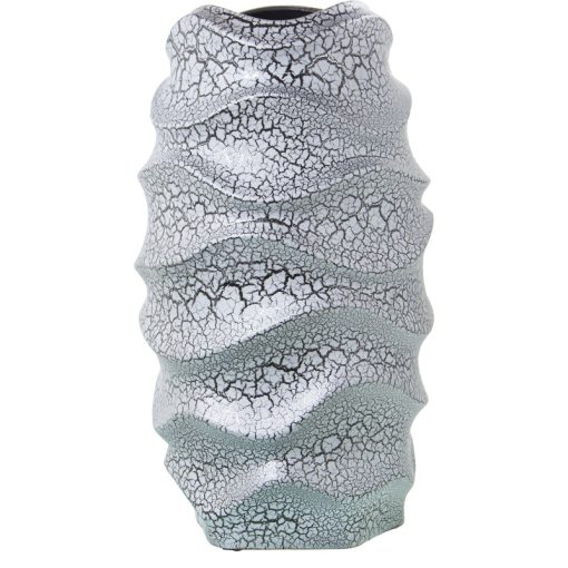 Vaso Cerâmica 40cm Cinza Craquelado Prata 23x40cm Boca:12x12cm