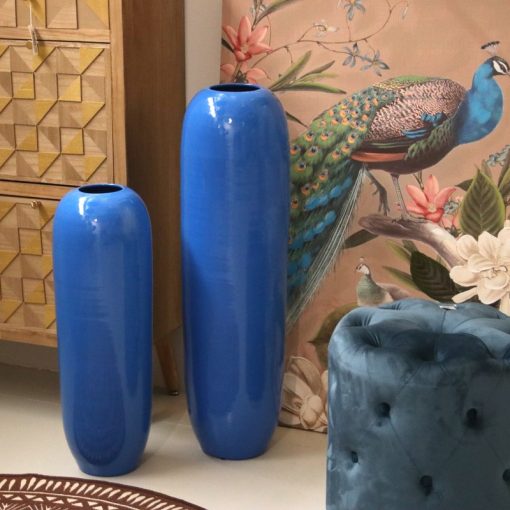 Vaso Cerâmica 60cm Azul Brillo 19x60cm, Boca:8cm - Image 4