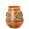 Vaso De Metal Laranja Decorado 35x48cm