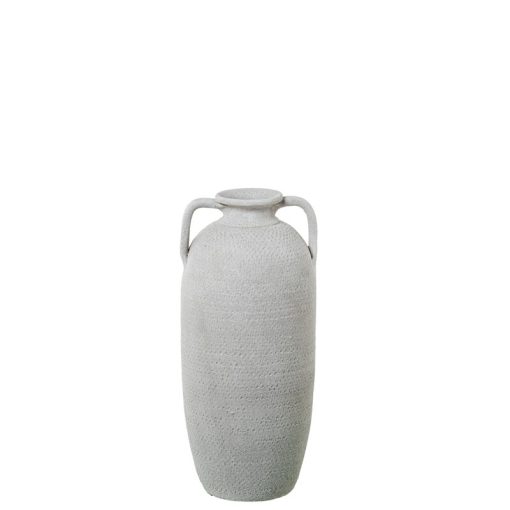 Vaso Em Cerâmica Com Pegas 50cm Branco Areia 19x50cm