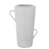 Vaso Em Cerâmica Com Pegas Branco Brilhante 34x24x49cm