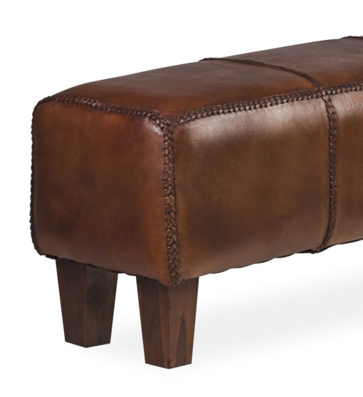 Peseira de teca e pele 110 x 35 x 45 - Image 4