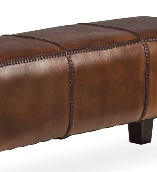 Peseira de teca e pele 110 x 35 x 45 - Image 5