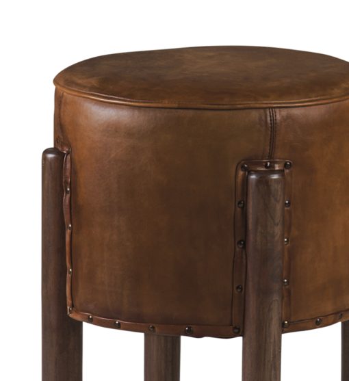 Banqueta de teca e pele 38 x 38 x 50 - Image 5