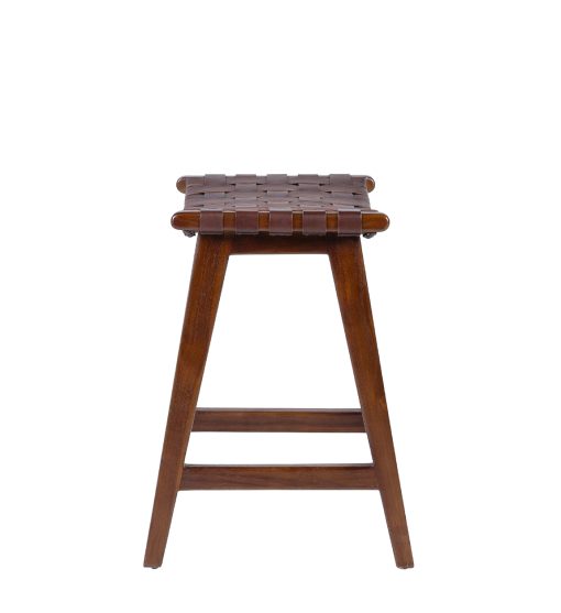 Banqueta de teca e pele 45 x 47 x 60 - Image 2
