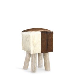 Banqueta de teca e couro 30 x 30 x 45