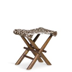 Banqueta de teca e pele natural 48 x 40 x 45