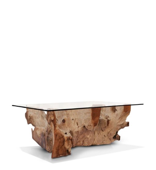 Mesa de centro em raiz de teca branqueada com vidro 120 x 75 x 45 - Image 4