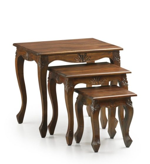 Conjunto de 3 mesas de centro de mogno 60 x 45 x 55 / 45 x 35 x 45 / 30 x 30 x 33 - Image 3