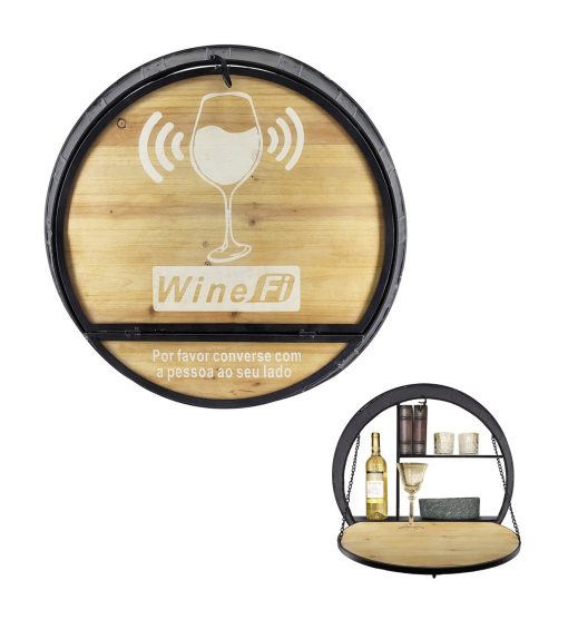 Móvel auxiliar para vinhos de ferro e abeto com mesa rebatível 65 x 17 x 65