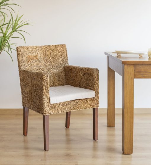 RATTAN - Poltrona de mogno e vime com almofada 56 x 60 x 85 - Image 3