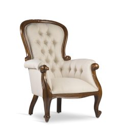 Poltrona de mogno com tecido cor bege 76 x 75 x 107