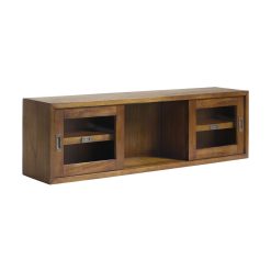 Prateleira de parede em mindi com portas de correr 120 x 25 x 35