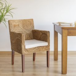 RATTAN - Poltrona de mogno e vime com almofada 56 x 60 x 85