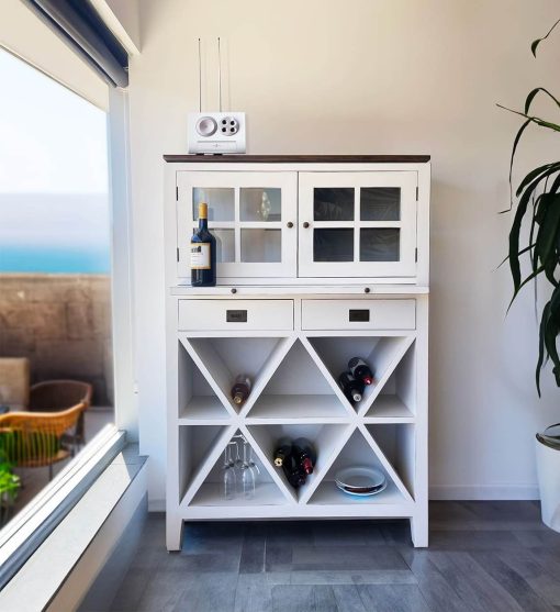 Vitrina em mindi com porta-garrafas 100 x 35 x 150