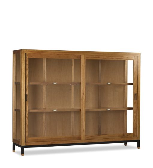 Vitrina modular em mindi e ferro com portas de correr 180 x 40 x 138