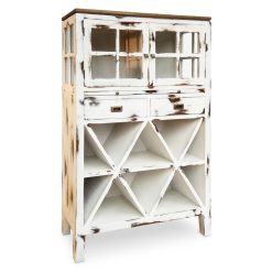 Vitrina rústica em mindi com porta-garrafas 100 x 35 x 150