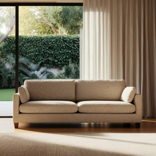 3 Lugares Sofá Bege Tecido-Madeira 221 X 90 X 87 Cm