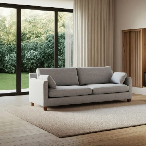 3 Lugares Sofá Cinza Tecido-Madeira 221 X 90 X 87 Cm