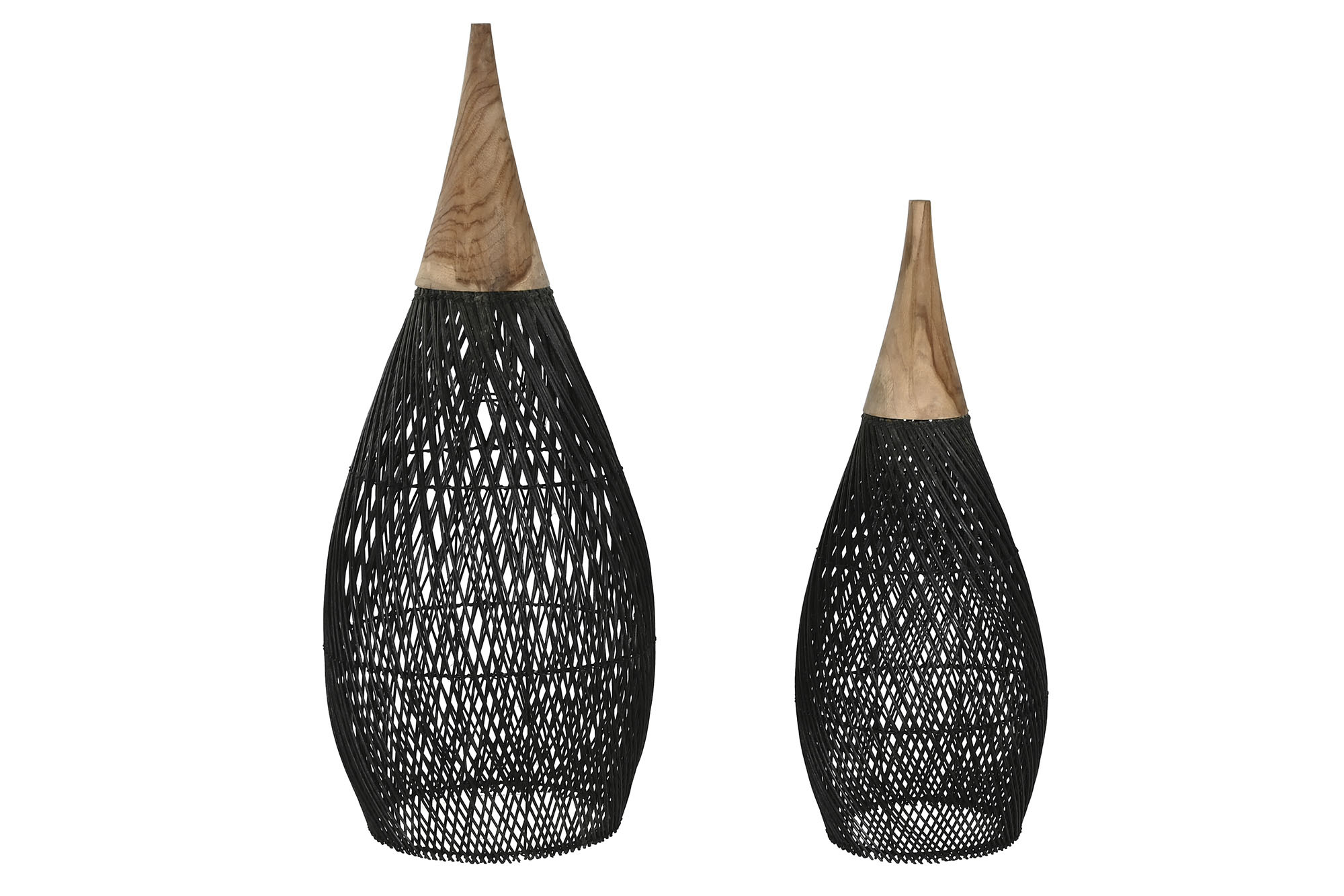 Abajur Set 2 Bambu Teca 35X35X85 Hecho A Mano Preto - Image 6