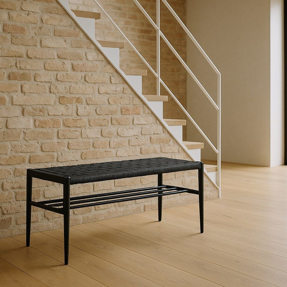 Banco Preto Corda-Metal 100 X 35 X 46 Cm - Image 3