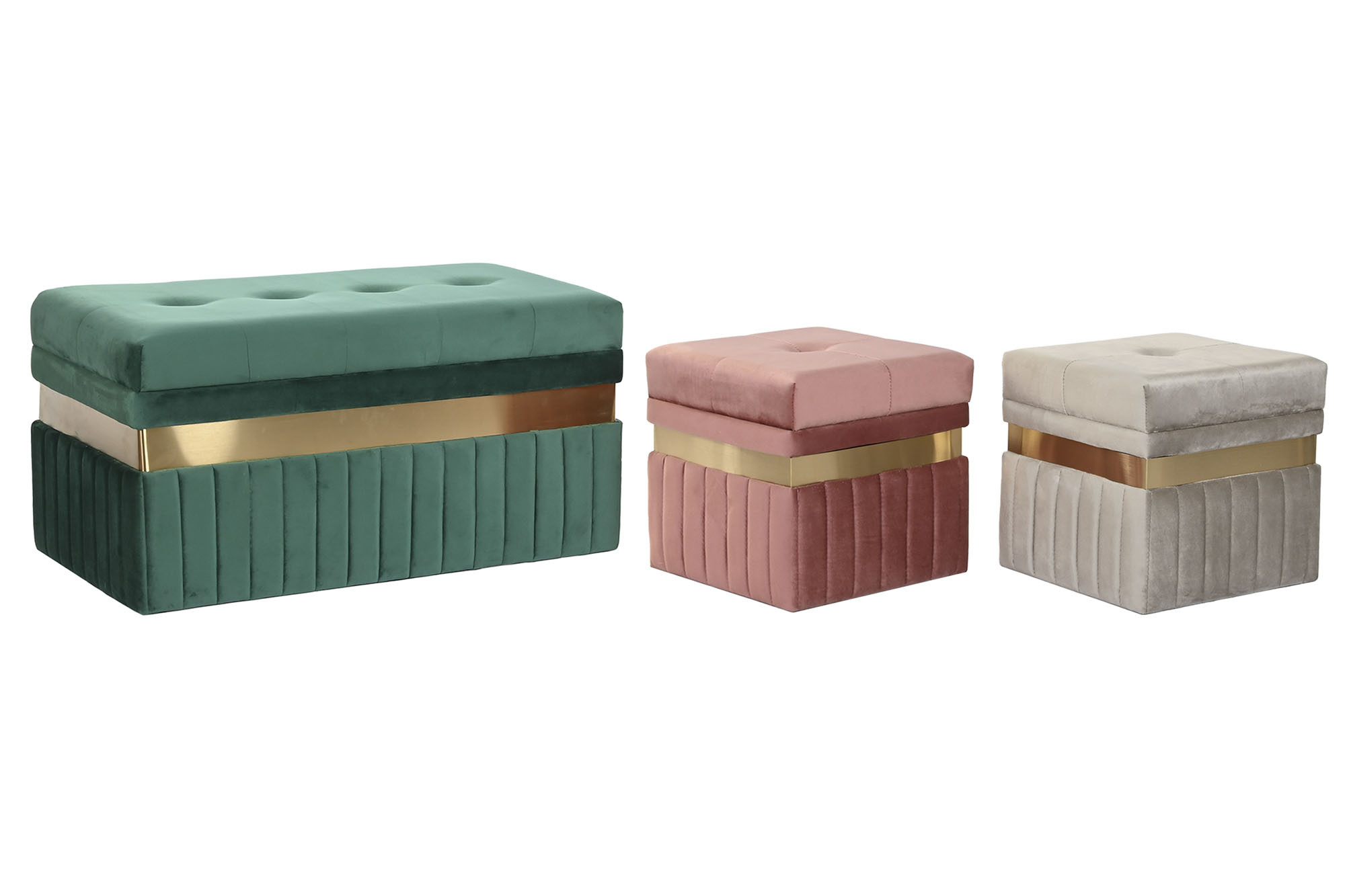 Banqueta Set 3 Poliéster Mdf 93X47X45 Veludo Verde