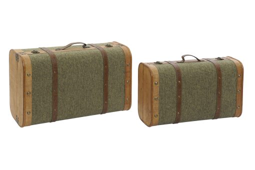 Baú Set 2 Madeira Tecido Tela 60X24X38 Verde - Image 2