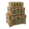 Baú Set 3 Madeira Tecido Tela 81X50X45 Verde