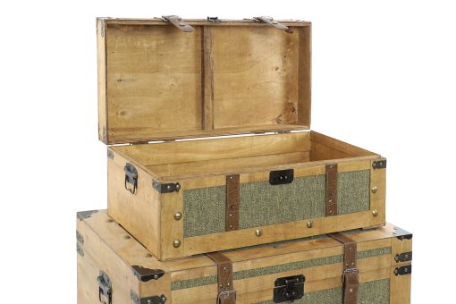 Baú Set 3 Madeira Tecido Tela 81X50X45 / 23x30x60 / 70x40x 24Verde - Image 4