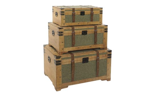 Baú Set 3 Madeira Tecido Tela 81X50X45 Verde