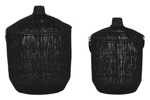 Cesta Set 2 Rafia Metal 40X40X52 Com Tampa Preto - Image 2