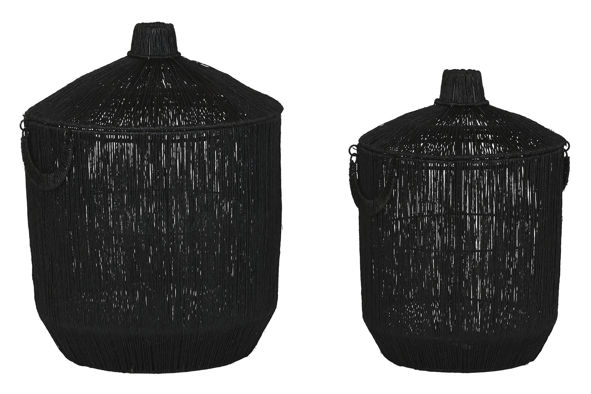 Cesta Set 2 Rafia Metal 40X40X52 Com Tampa Preto