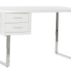 Escritório Mdf Metal 120X55X76 Cromado Branco