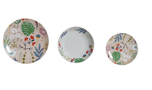Loiça Set 18 Porcelana 27X27X3 Flores Multicor (2 Unidades) - Image 3