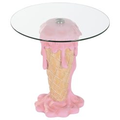 Mesa Auxiliar Vidro Resina 48X48X49 Gelado Rosa