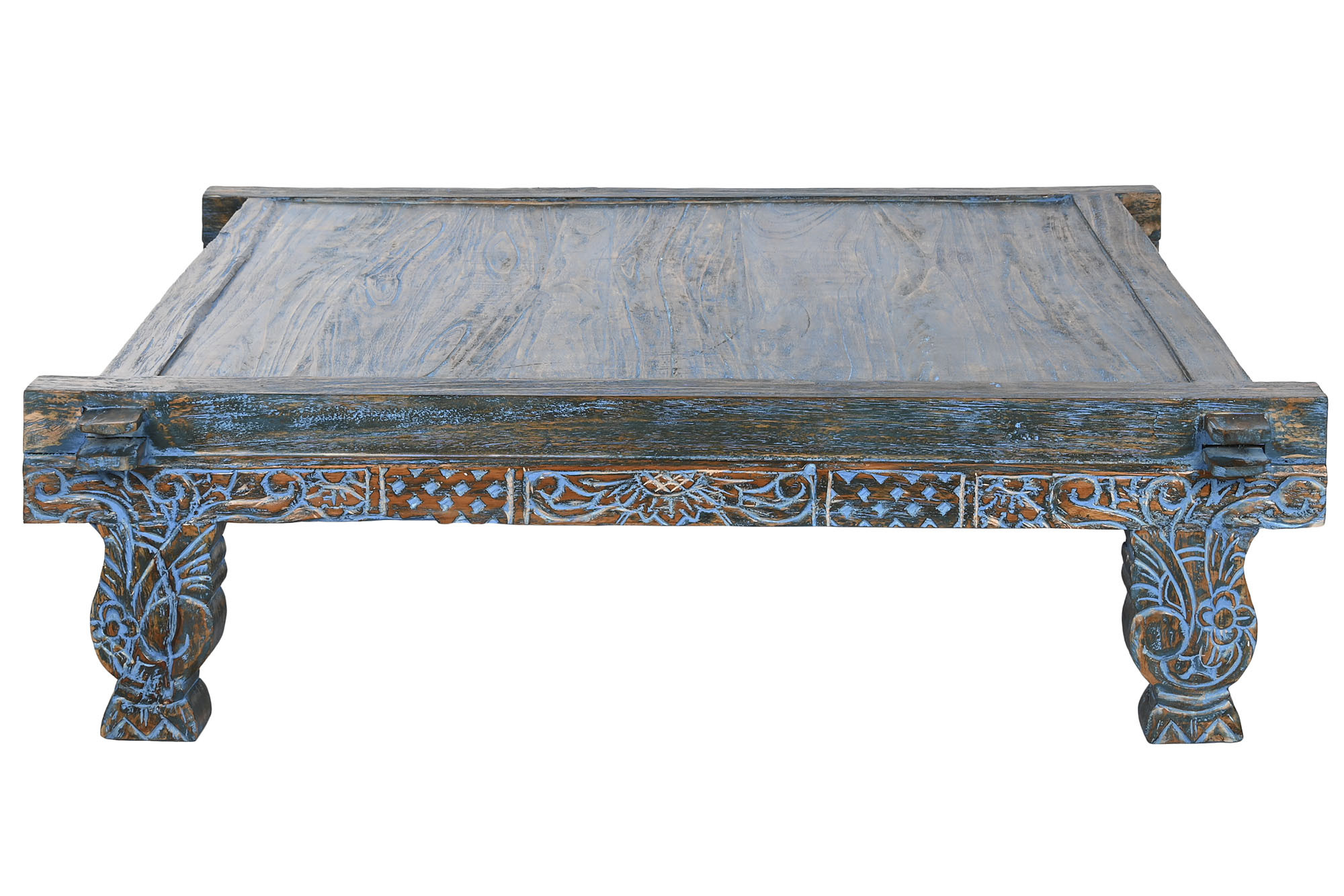 Mesa De Centro Teca 150X150X40 Talhado Azul Rozado - Image 2