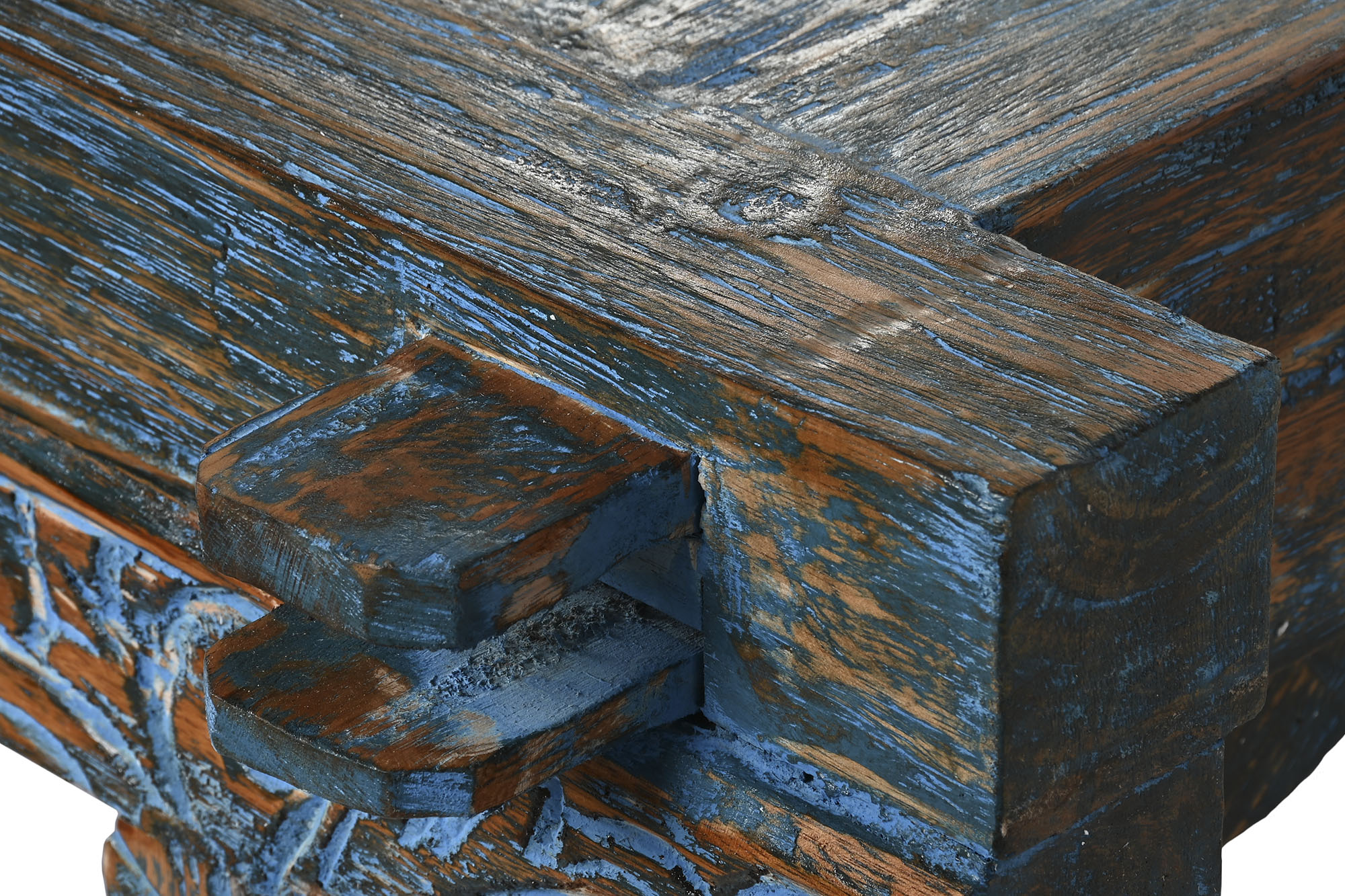 Mesa De Centro Teca 150X150X40 Talhado Azul Rozado - Image 5